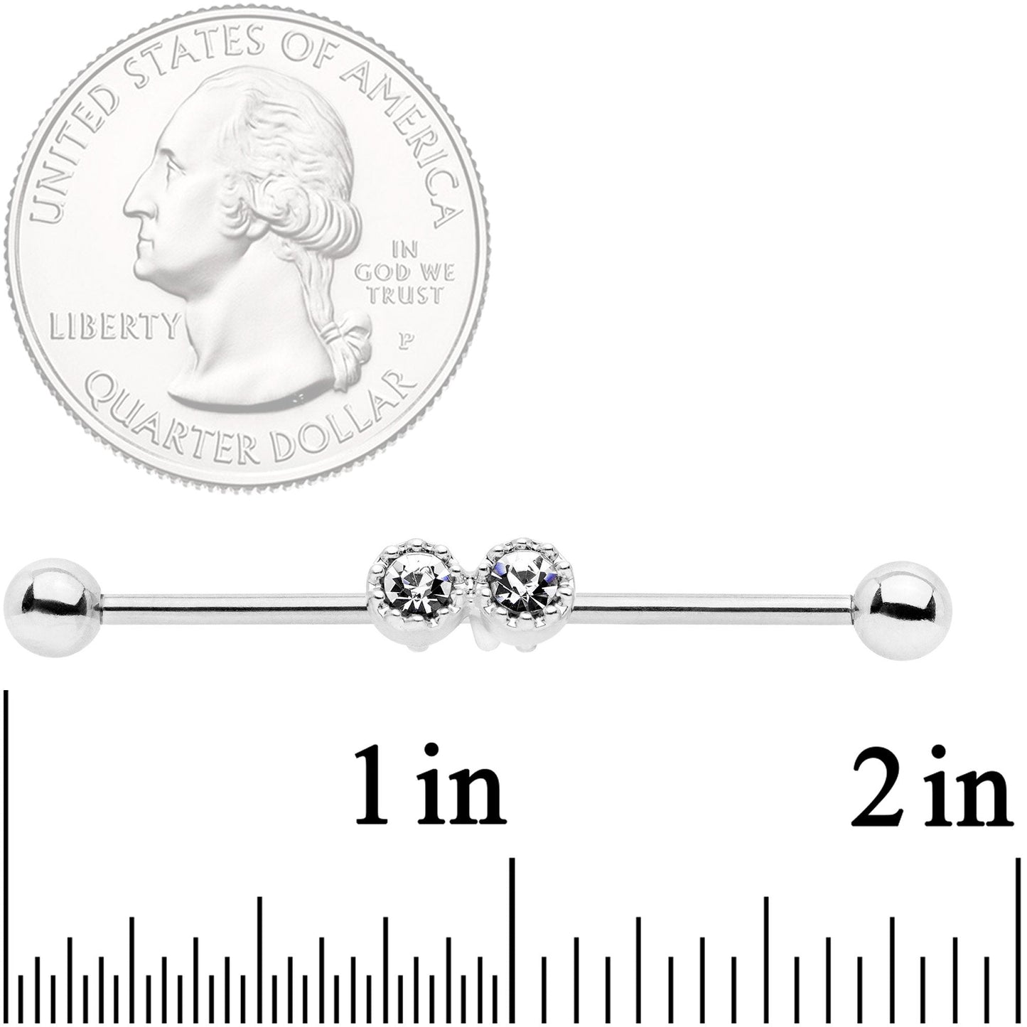 14G Clear Gem Double Drama Industrial Barbell 38mm