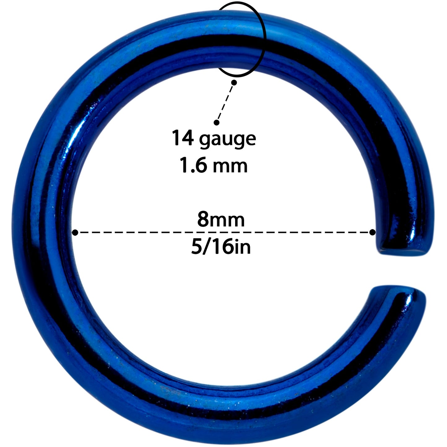 14G 5/16 Blue Anodized Seamless Cartilage Ring Set of 12