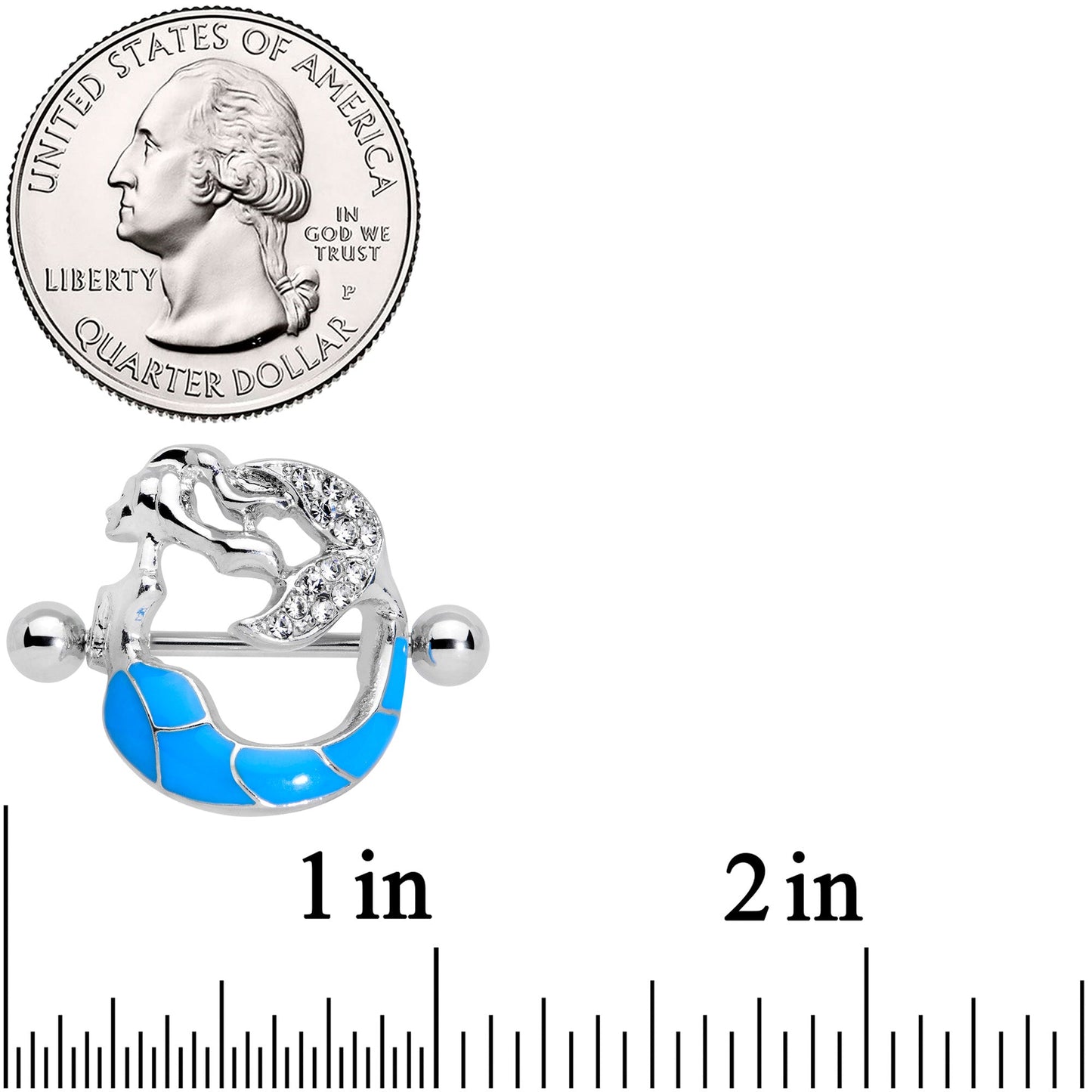 14G 9/16 Clear Gem Blue Mermaid Nipple Shield Set