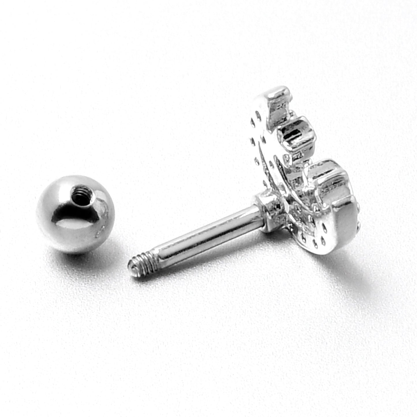 16G 1/4 Clear CZ Gem Starry Crescent Moon Cartilage Tragus Earring