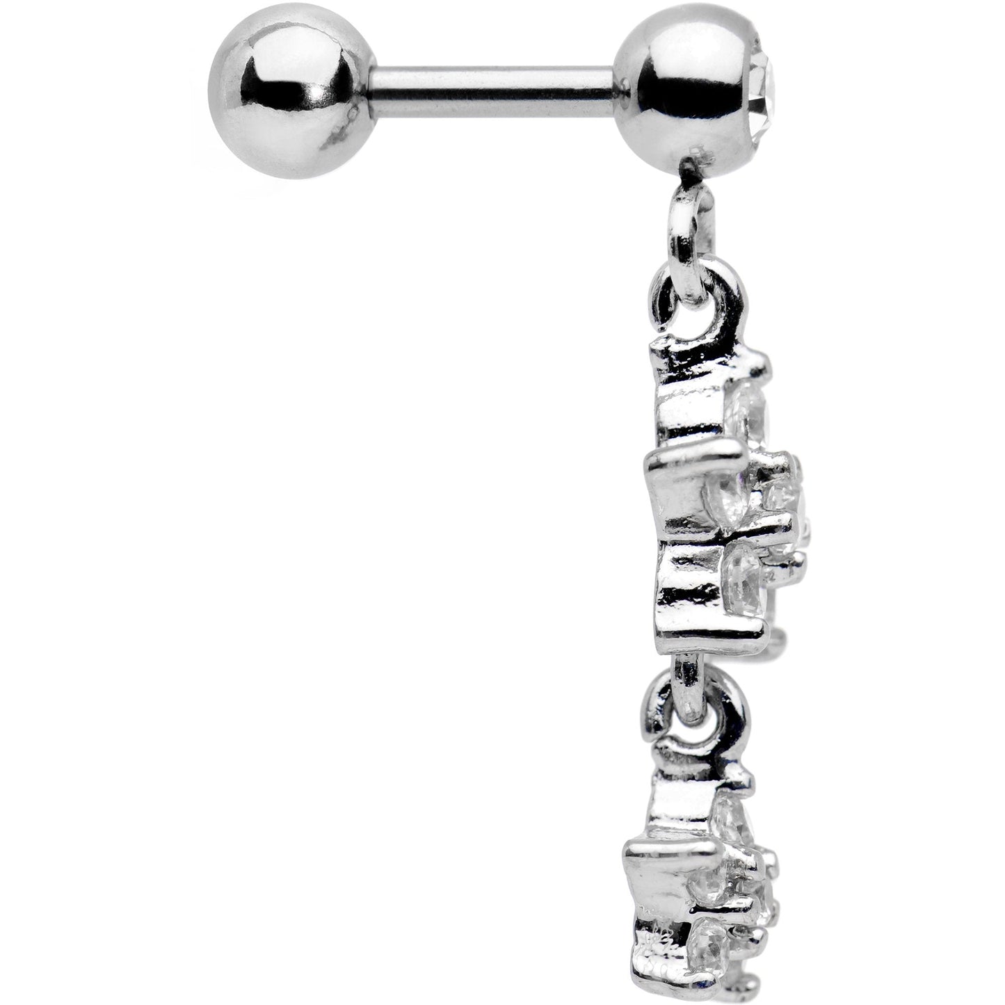 16G 1/4 Clear Gem Double Star Dangle Cartilage Tragus Earring
