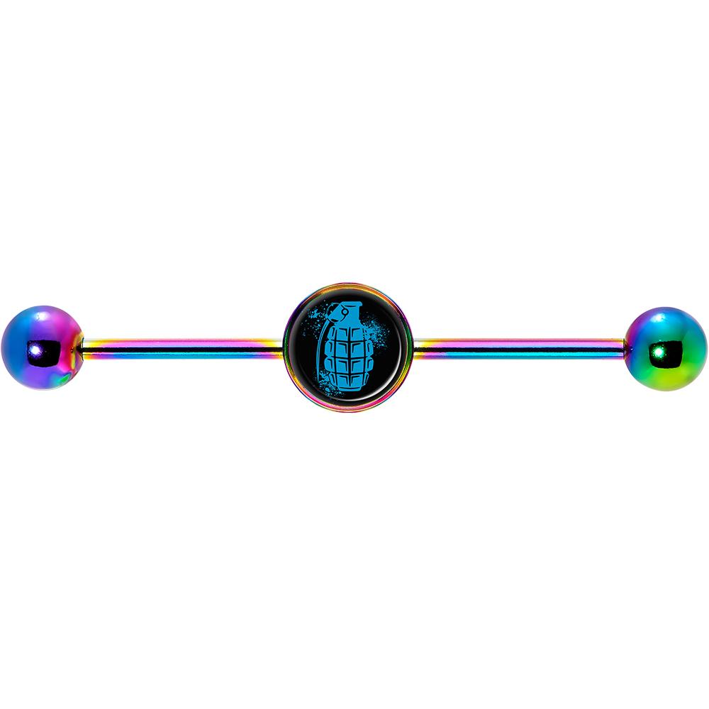14G Blue Grenade Rainbow Industrial Barbell 37mm