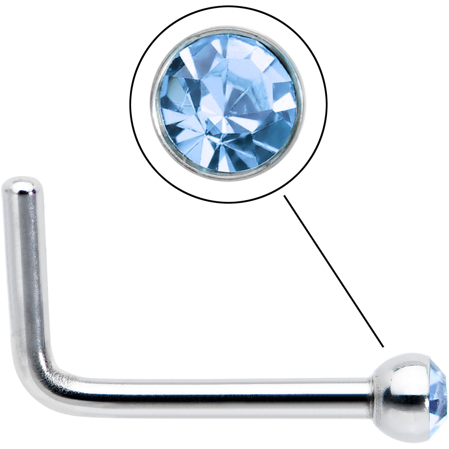 20G Stainless Steel Light Blue Gem Micro Nose Ring L-Shaped
