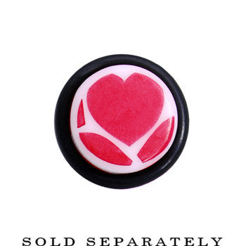 0G White Red Heart Acrylic Ear Taper