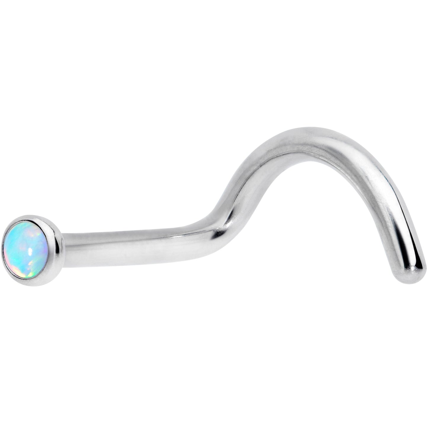 18G 7mm White 2mm Synthetic Opal Titanium Left Nose Ring Screw