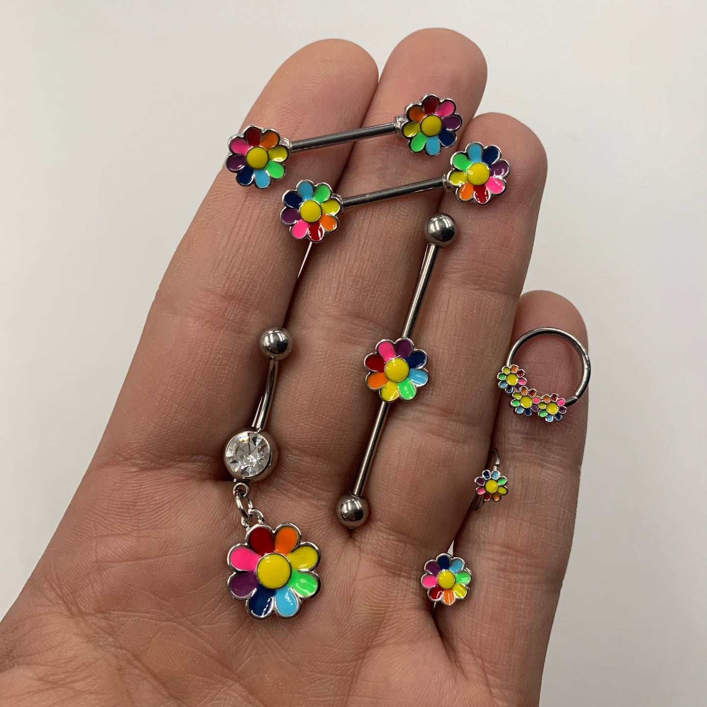 14G Rainbow Hippie Flower Industrial Barbell 38mm