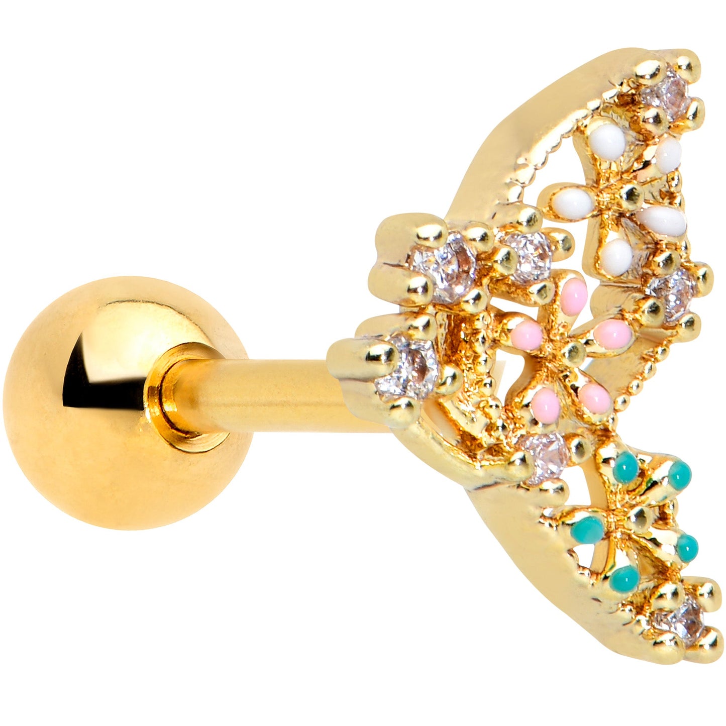 16G 1/4 Clear CZ Gem Gold Tone Abstract Butterfly Cartilage Tragus