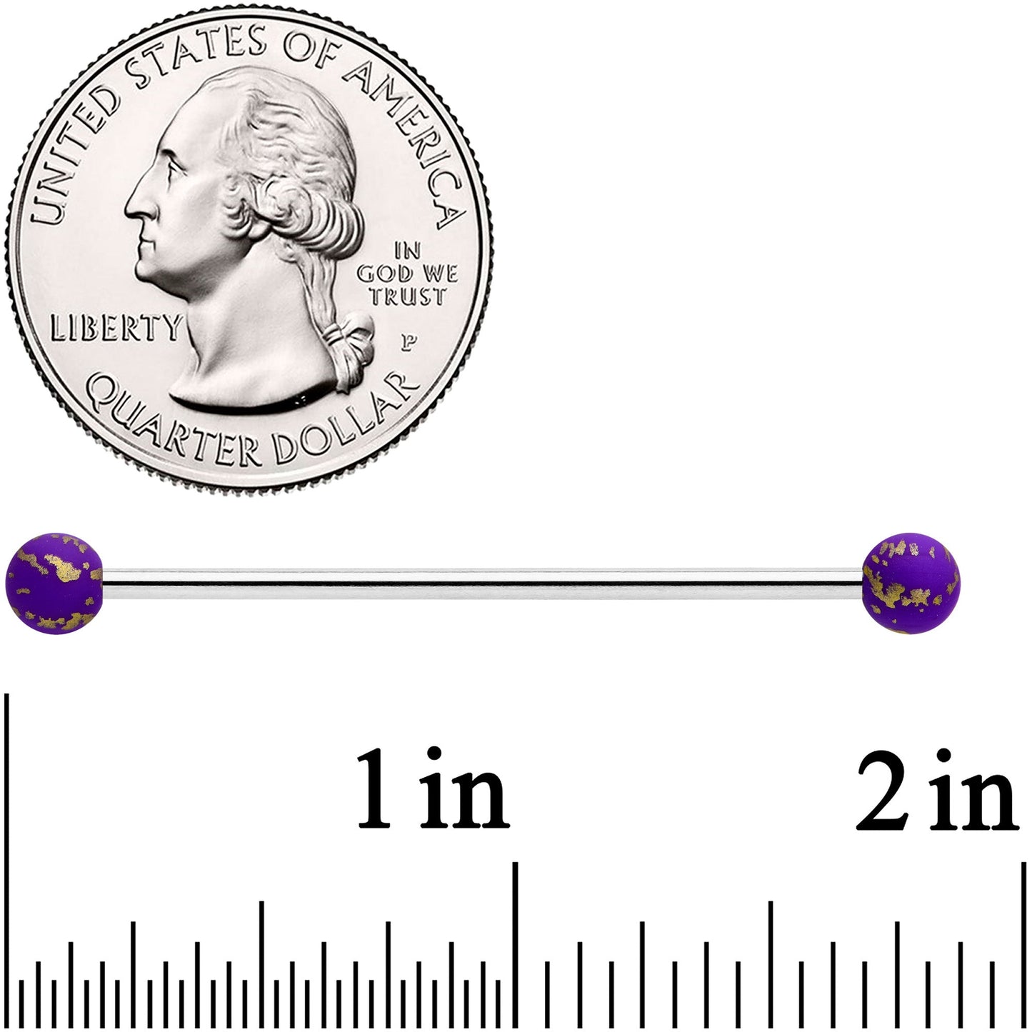 14G Matte Purple Splatter Pattern Ends Industrial Barbell 38mm