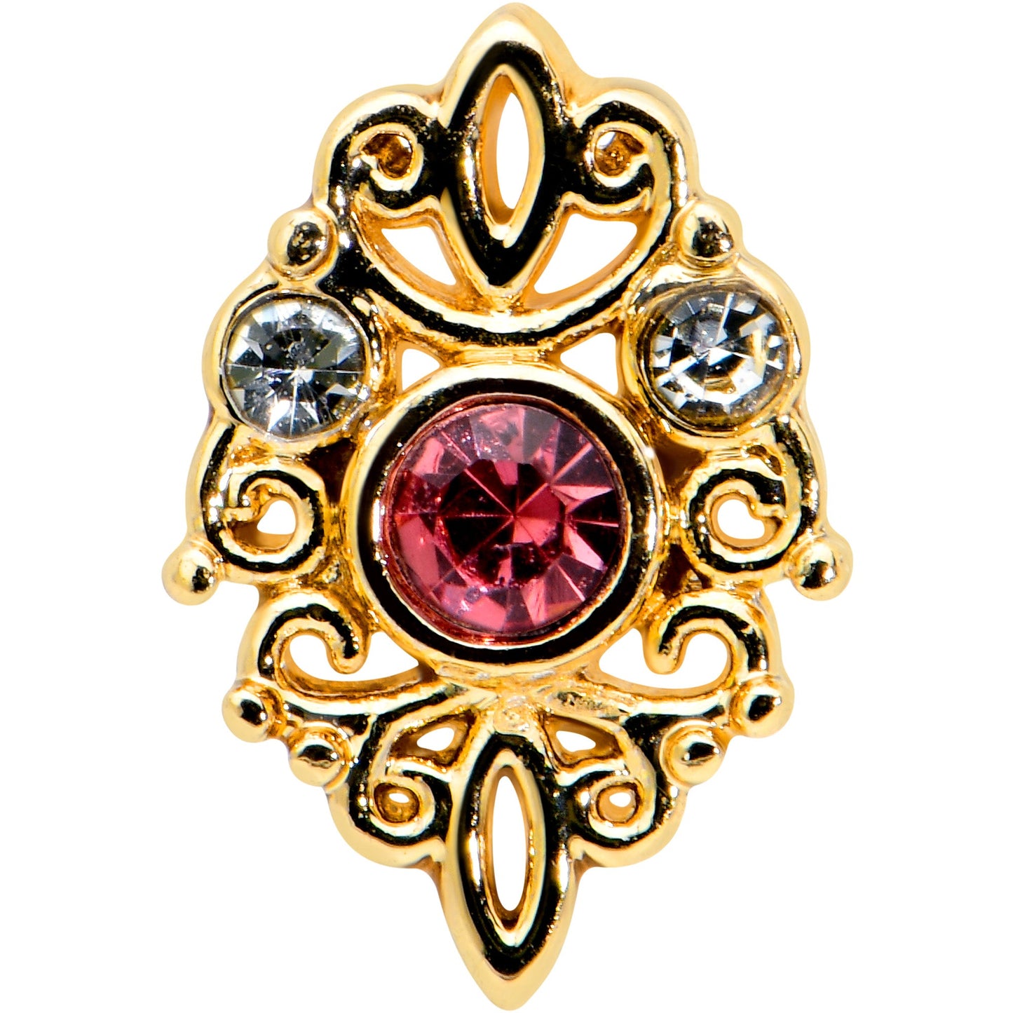 16G 5/16 Pink Clear Gem Gold Tone Lace Love Labret Monroe Tragus