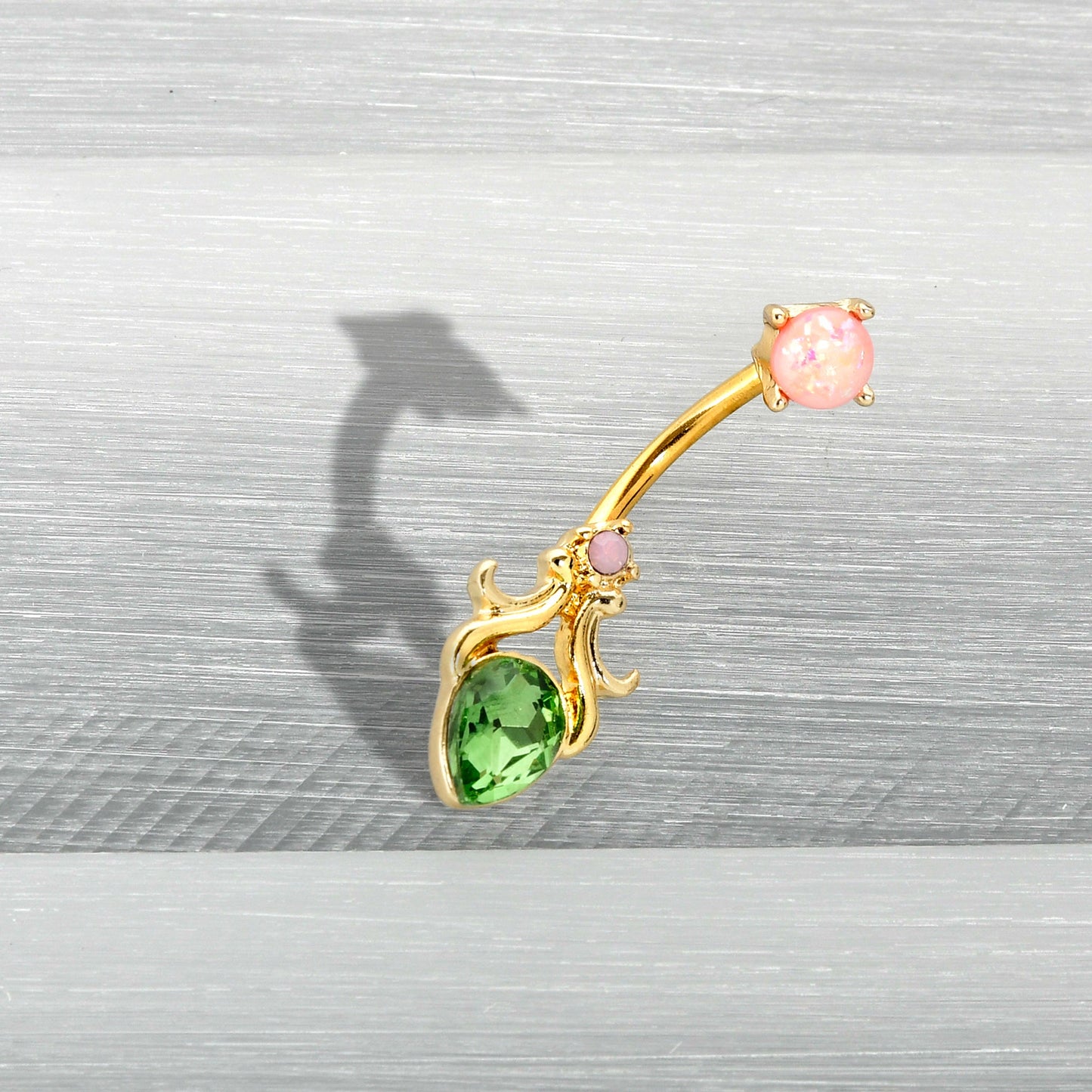 Green Gem Gold Tone Shades of Spring Double Mount Belly Ring