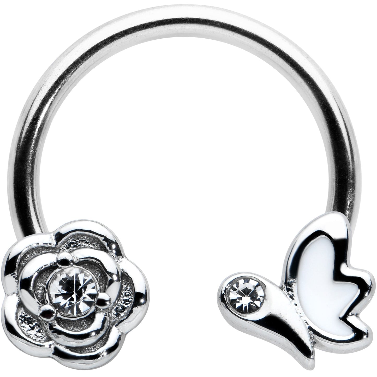16G 3/8 Clear Gem White Butterfly Flower Horseshoe Circular Barbell