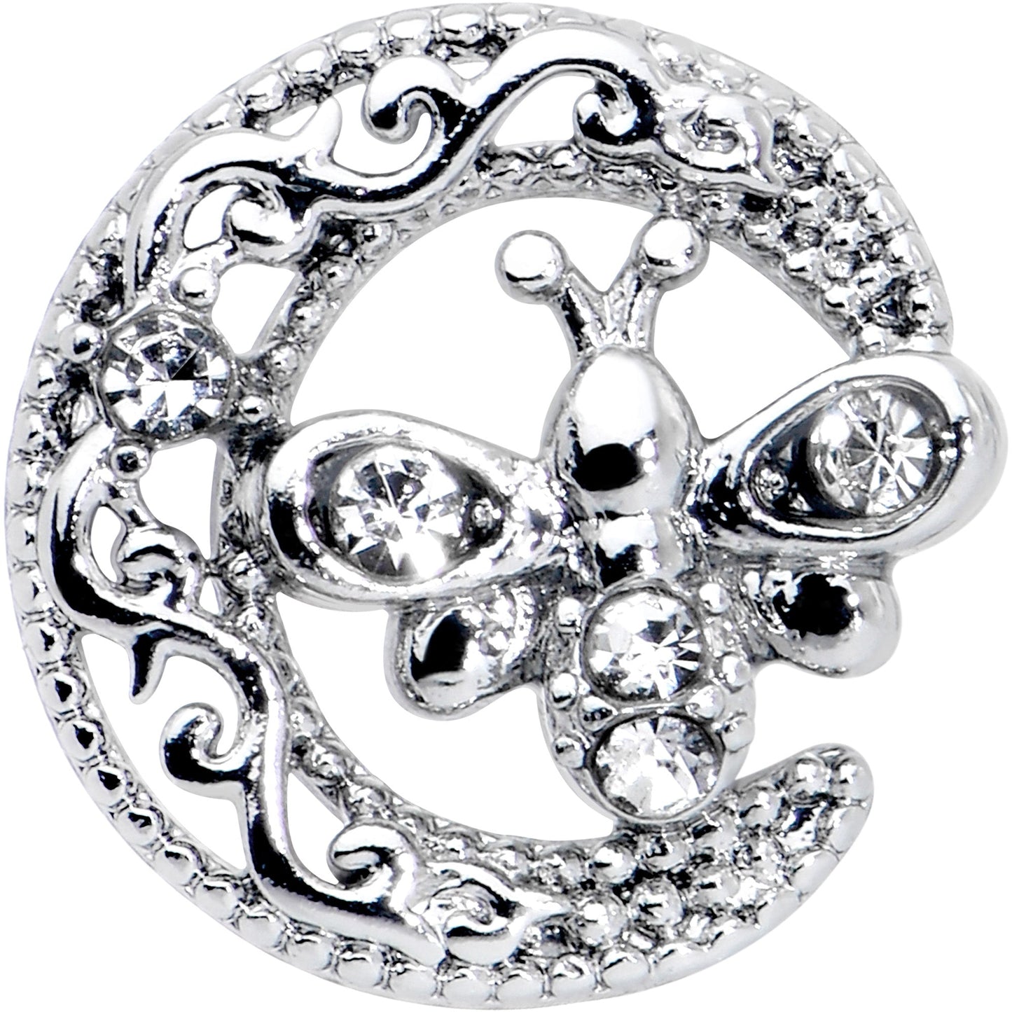 16G 1/4 Clear Gem Lunar Dragonfly Cartilage Tragus Earring