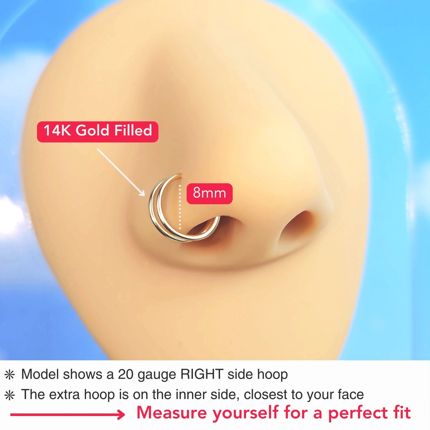Double Hoop Nose 14k Rose Gold Filled Spiral Nose Ring