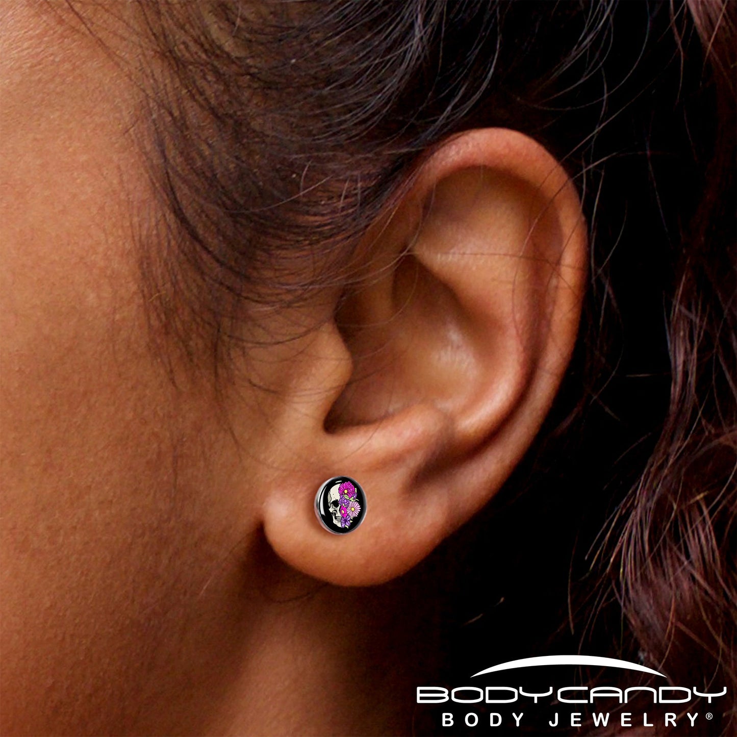 Floral Flowers Skull Stud Earrings by Onyx O