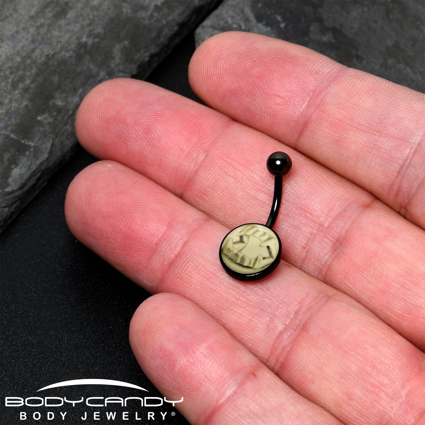 Black Titanium Fearsome Fangs Glow in the Dark Belly Ring