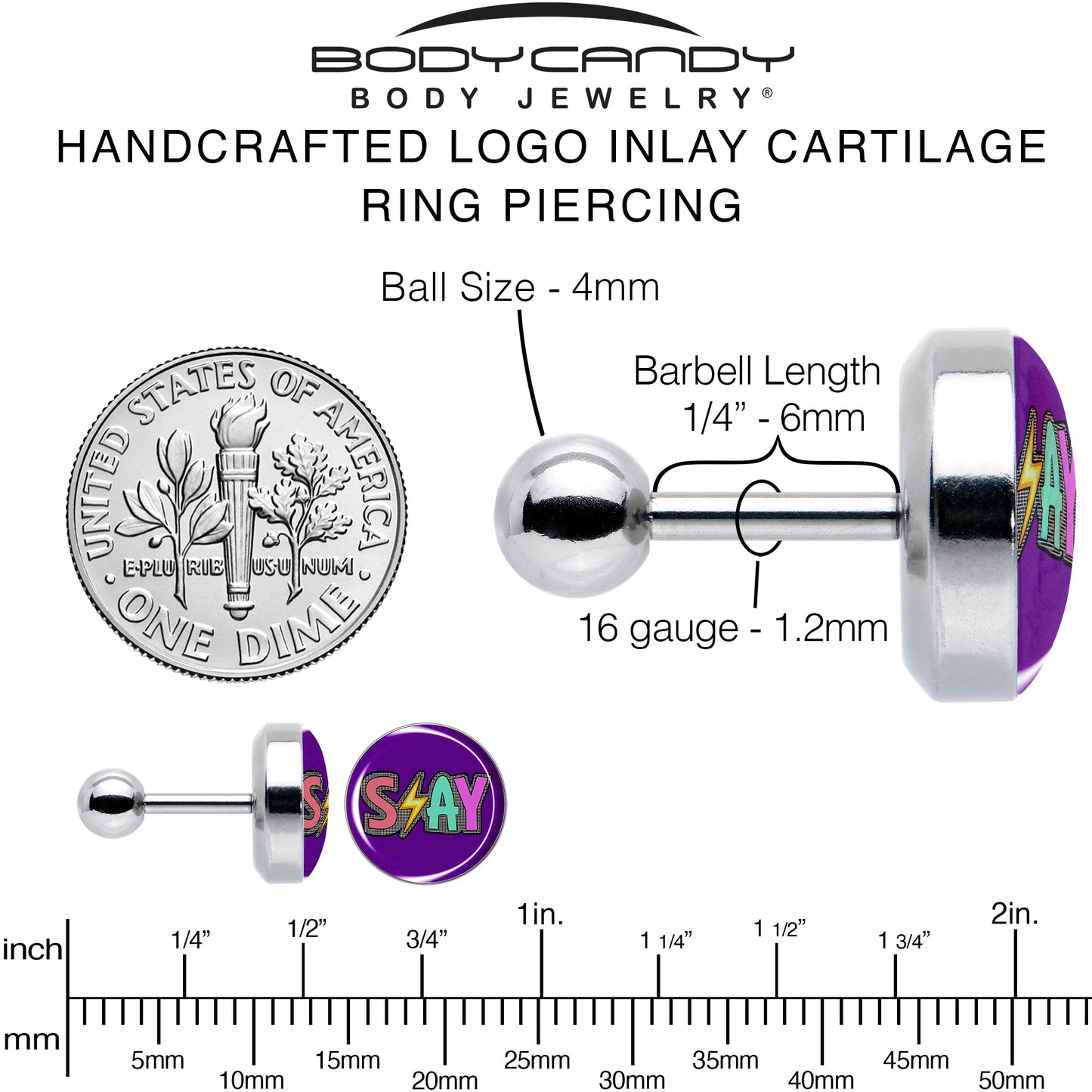 16G 1/4 Colorful Lighting SLAY Tragus Cartilage Earring by Onyx O