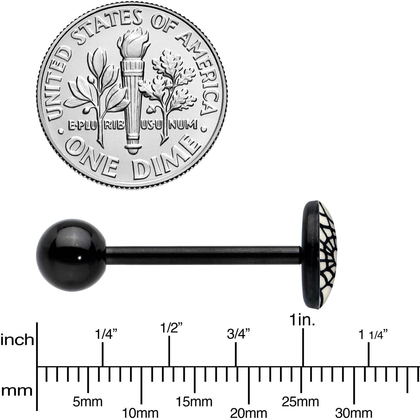 Black Glow in the Dark Heart Spider Web Barbell Tongue Ring by Onyx O