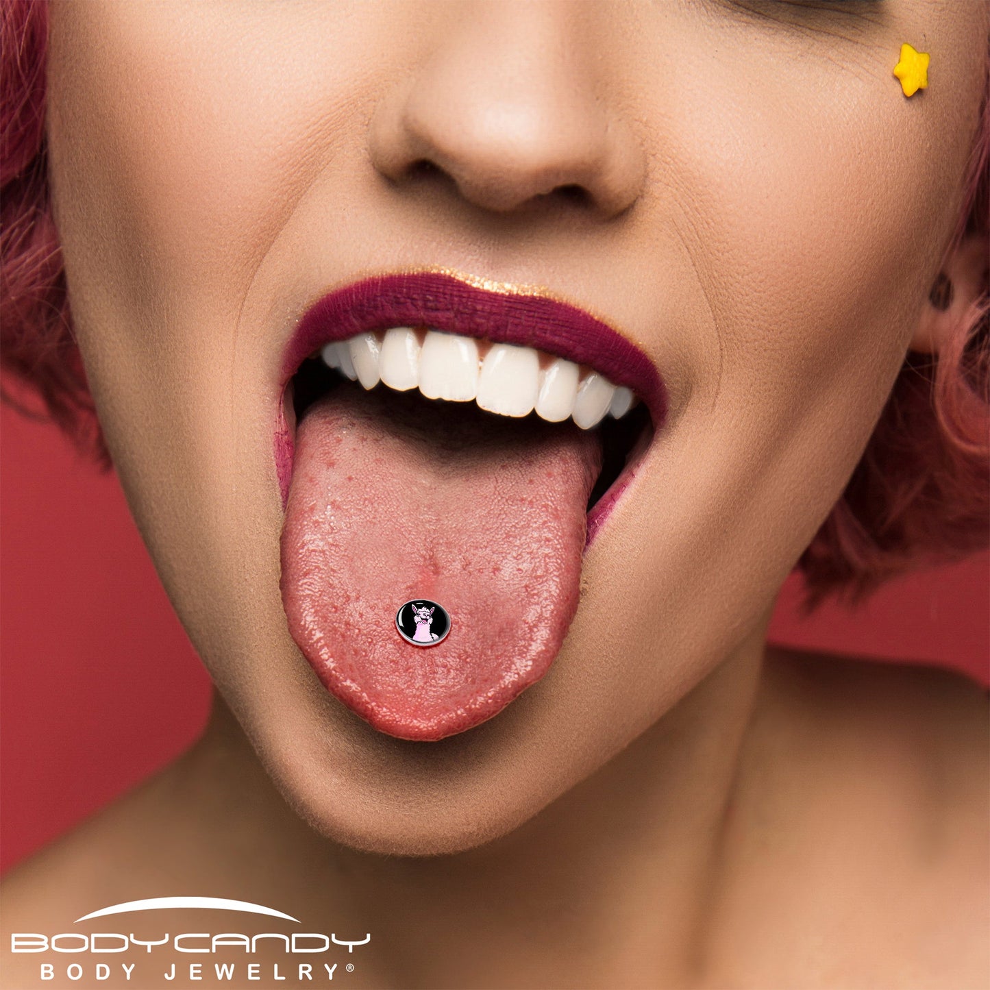 Pink Happy Llama Barbell Tongue Ring by Onyx O