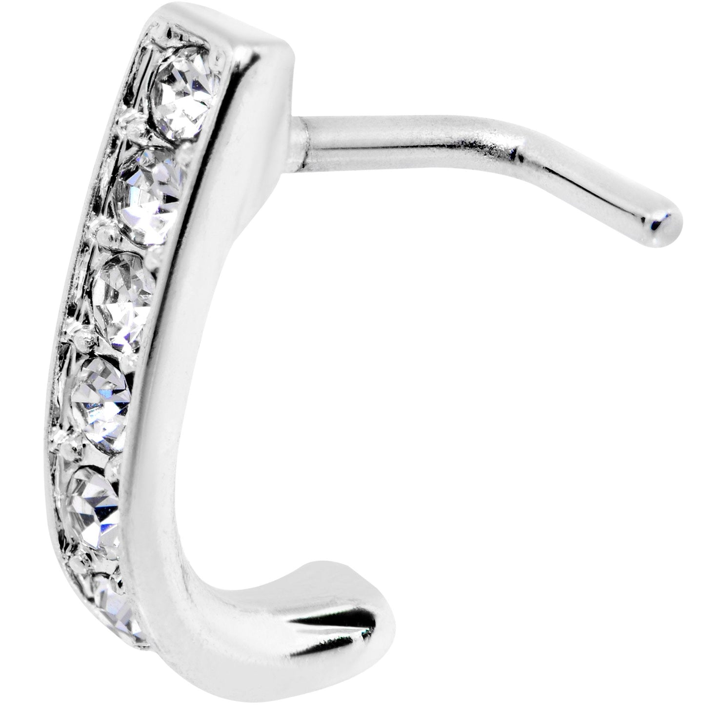 18G Clear CZ Sleek Faux Hoop L Shaped Nose Ring